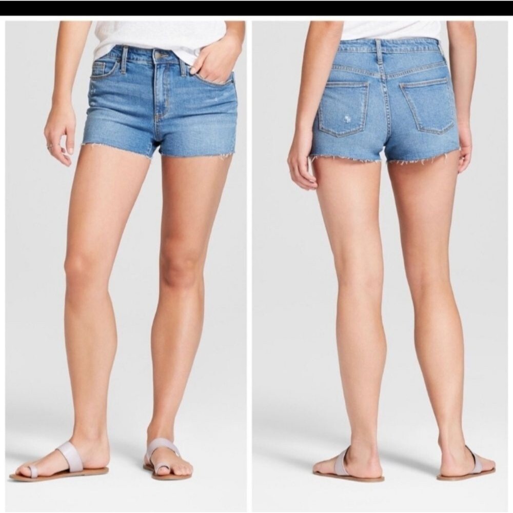 High-rise shortie shorts light wash jean s…